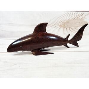 Vintage Hand Carved Mahogany Wood Shark Sculpture 11"
